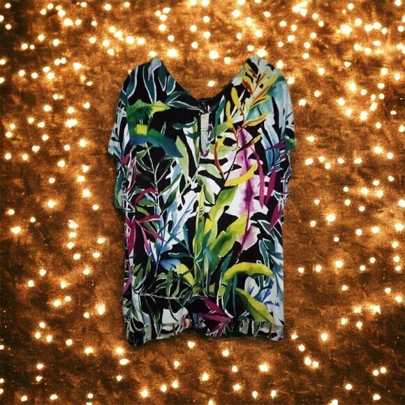 CJ Banks Tropical Floral Top Size 1X - Picture 1 of 9